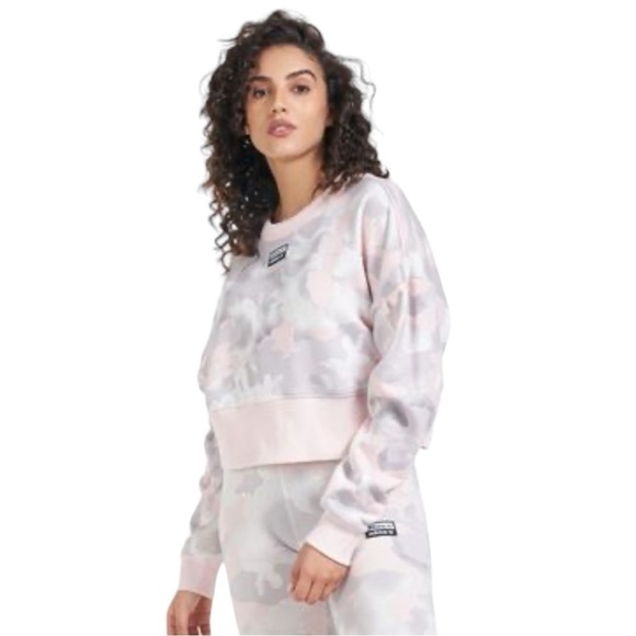 Adidas Size Large Pink Camouflage Crewneck Sweatshirt - Picture 1 of 7